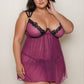 Plus Size Purple Mesh Babydoll with Venise Lace