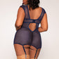 Plus Size Patterned Navy Garter Chemise
