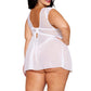 Plus Size White Lace and Mesh Cap Sleeve Babydoll