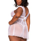 Plus Size White Lace and Mesh Cap Sleeve Babydoll