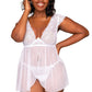 Plus Size White Lace and Mesh Cap Sleeve Babydoll