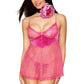 Plus Size Fuchsia Patterned Mesh and Velvet Babydoll