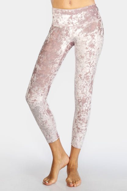 Trophy Yoga velvet cropped leggings, Made in USA, shown in a sleek fitted style