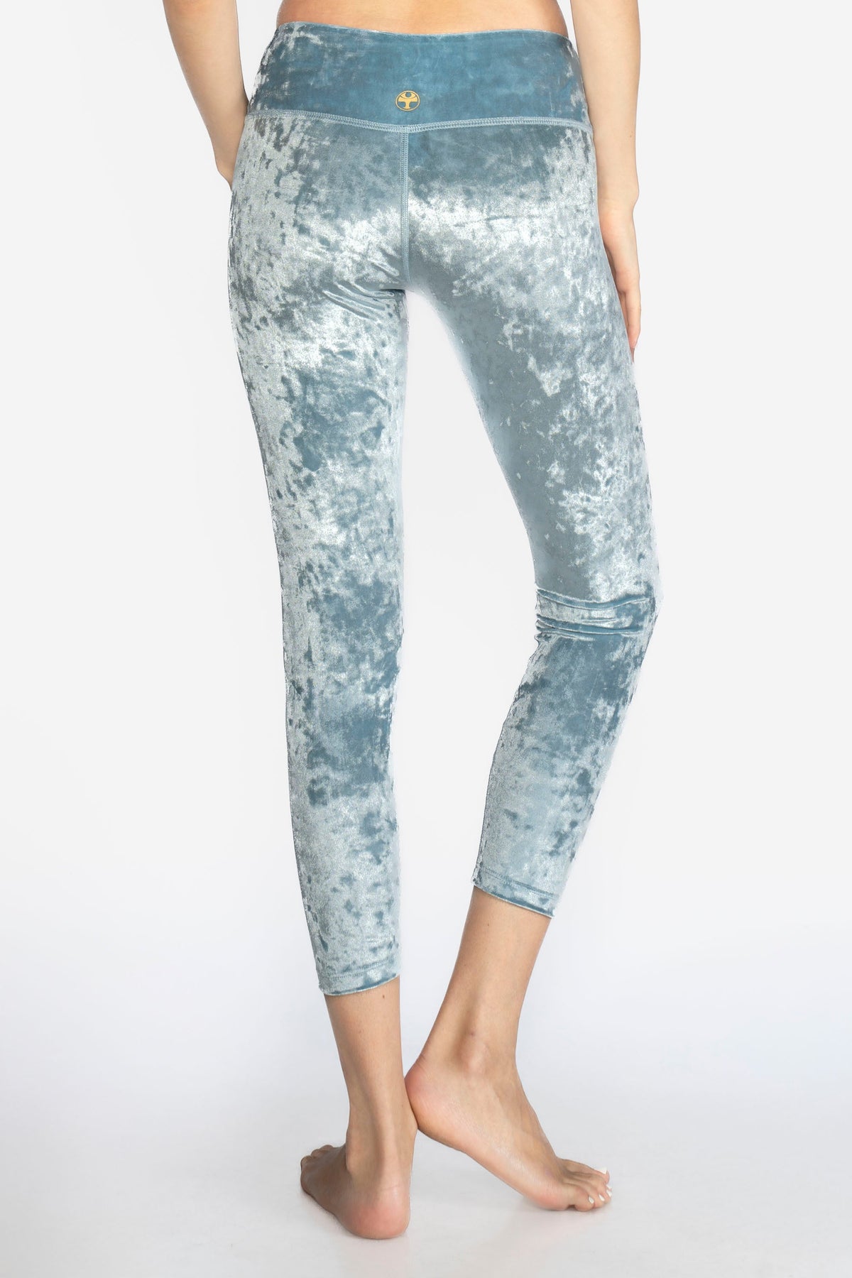 Trophy Yoga velvet cropped leggings, Made in USA, shown in a soft textured finish