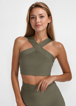 Trophy Yoga criss cross tennis crop top in black, made in USA