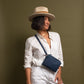 Blue CASUPO fanny pack handbag with adjustable strap and zip closure, shown on a neutral background.