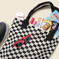 Black Checkered Tote Bag - Washable Cotton Knit with Key Ring