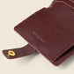 Leather Bifold Wallet with Snap & Key Ring - Burgundy