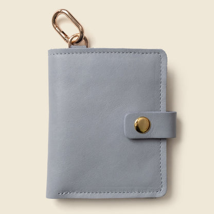 Leather Bifold Wallet with Snap & Key Ring - Ice Blue