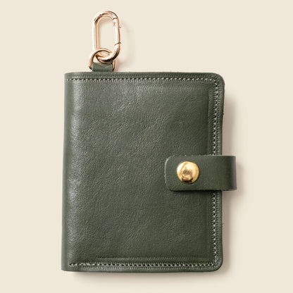 Leather Bifold Wallet with Snap & Key Ring - Olive