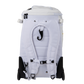 Luccini white wheeled gear bag with spacious zippered compartment and durable rolling design