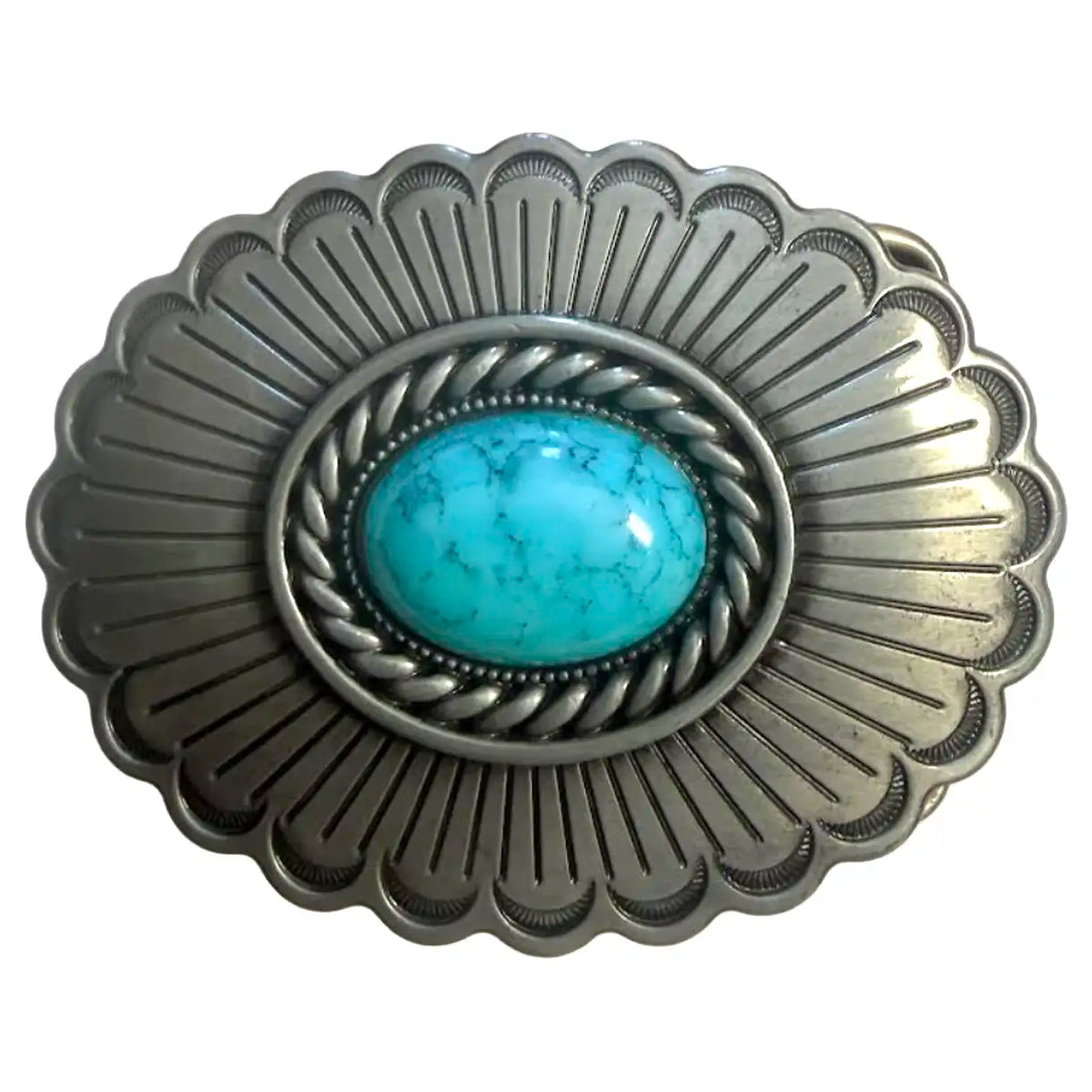 Deadwood Trading turquoise charm belt buckle by HatCountry on a decorative leather belt setup