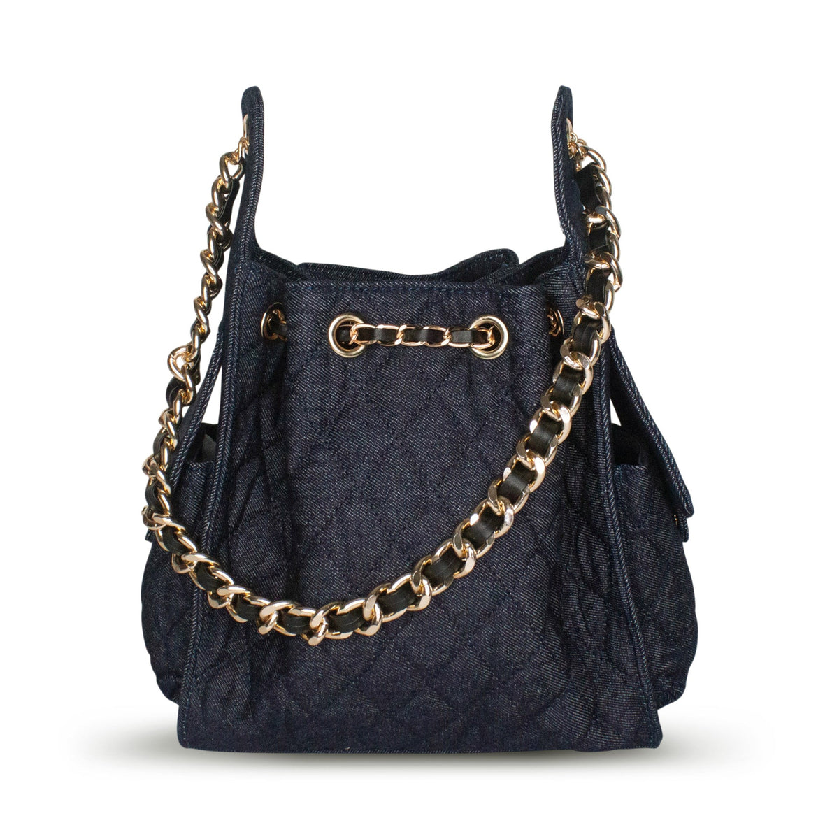 BEACH HAUS Bayshore Bucket Small bag in dark wash denim, front view