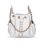 BEACH HAUS Bayshore Bucket Small in white denim, compact bucket bag with structured shape and top handles