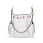 BEACH HAUS Bayshore Bucket Small in white denim, structured bucket bag shown from the side