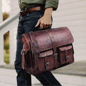 Vintage-style messenger bag from Classy Leather Bags with diamond-patterned leather and classic design.
