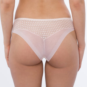 Lavinia Samanta Donna Powder Rose sheer mesh tulle embroidered tanga panty with delicate floral details and a comfortable fit.