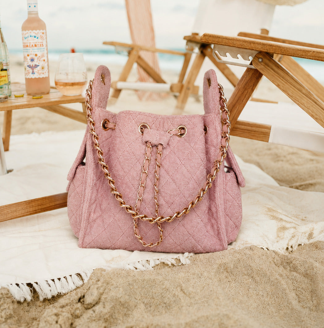 BEACH HAUS Bayshore Bucket Small in dusty rose, compact bucket bag with structured shape and top handle