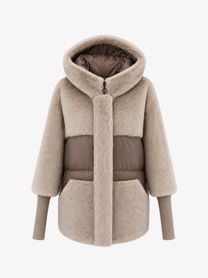 Claire Eco-Fur Bio-Down Fill Jacket in Taupe Grey