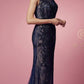Nox Anabel E1006 Fitted Sheath Formal Lace Dress with Illusion Neckline