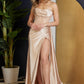 Nox Anabel E1237 Floor Length Satin Cowl Neck Strapless Gown Side Sash