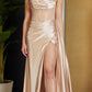 Nox Anabel E1237 Floor Length Satin Cowl Neck Strapless Gown Side Sash