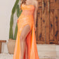 Nox Anabel E1237 Floor Length Satin Cowl Neck Strapless Gown Side Sash
