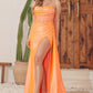 Nox Anabel E1237 Floor Length Satin Cowl Neck Strapless Gown Side Sash