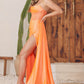 Nox Anabel E1237 Floor Length Satin Cowl Neck Strapless Gown Side Sash