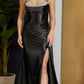 Nox Anabel E1242 Floor Length Fitted Satin Corset Bodice with Slit Gown