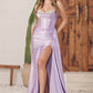 Nox Anabel E1242 Floor Length Fitted Satin Corset Bodice with Slit Gown