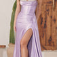Nox Anabel E1242 Floor Length Fitted Satin Corset Bodice with Slit Gown