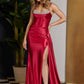Nox Anabel E1242 Floor Length Fitted Satin Corset Bodice with Slit Gown