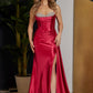 Nox Anabel E1242 Floor Length Fitted Satin Corset Bodice with Slit Gown