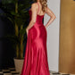 Nox Anabel E1242 Floor Length Fitted Satin Corset Bodice with Slit Gown