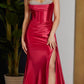 Nox Anabel E1242 Floor Length Fitted Satin Corset Bodice with Slit Gown