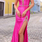 Nox Anabel E1279 Long Fitted Glittery Satin V-Neck Gown