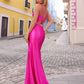 Nox Anabel E1279 Long Fitted Glittery Satin V-Neck Gown