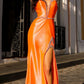 Nox Anabel E1279 Long Fitted Glittery Satin V-Neck Gown