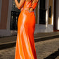 Nox Anabel E1279 Long Fitted Glittery Satin V-Neck Gown