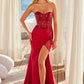 Nox Anabel E1284 Long Strapless Satin Sequin Boned Bodice Formal Gown