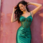 Nox Anabel E1292 Long Satin Fitted Corset Beaded Bodice Formal Gown