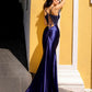 Nox Anabel E1292 Long Satin Fitted Corset Beaded Bodice Formal Gown