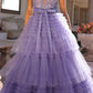 Nox Anabel E1293 Long Off the Shoulder Sweetheart Ruffled Tiered Tulle Gown