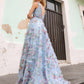 Nox Anabel E1445 Long A-Line V-Neck Floral Print Evening Gown