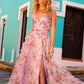 Nox Anabel E1445 Long A-Line V-Neck Floral Print Evening Gown