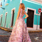 Nox Anabel E1445 Long A-Line V-Neck Floral Print Evening Gown