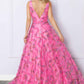 Nox Anabel E1445 Long A-Line V-Neck Floral Print Evening Gown