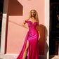 Nox Anabel E1451 Long Off the Shoulder Fitted Column Satin Dress