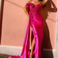 Nox Anabel E1451 Long Off the Shoulder Fitted Column Satin Dress
